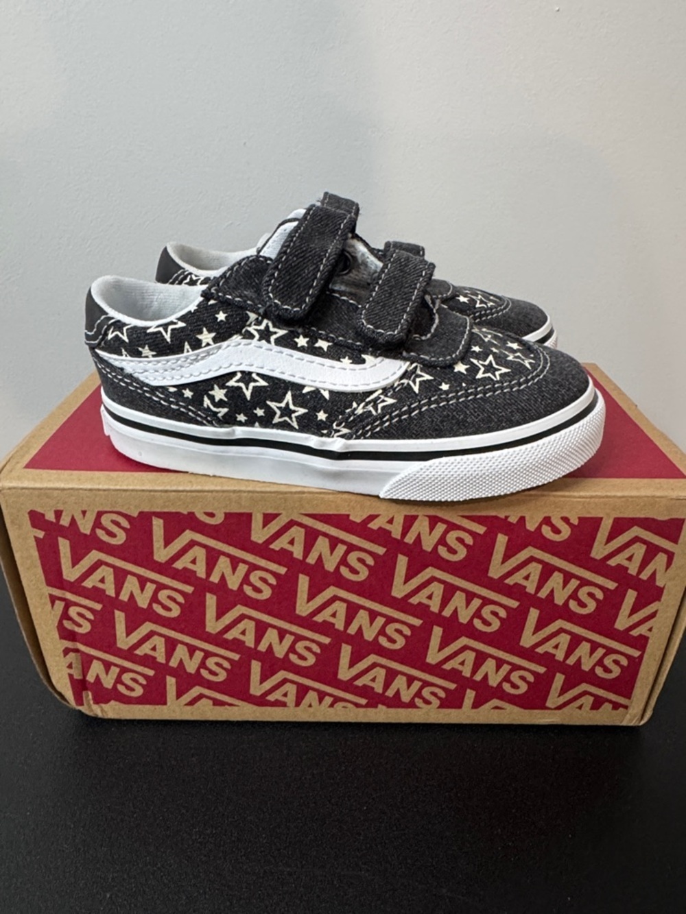 Vans Brooklyn Ls V Stars Black Canvas Velcro Sneakers Toddler Size 8 New NIB - Picture 6 of 11